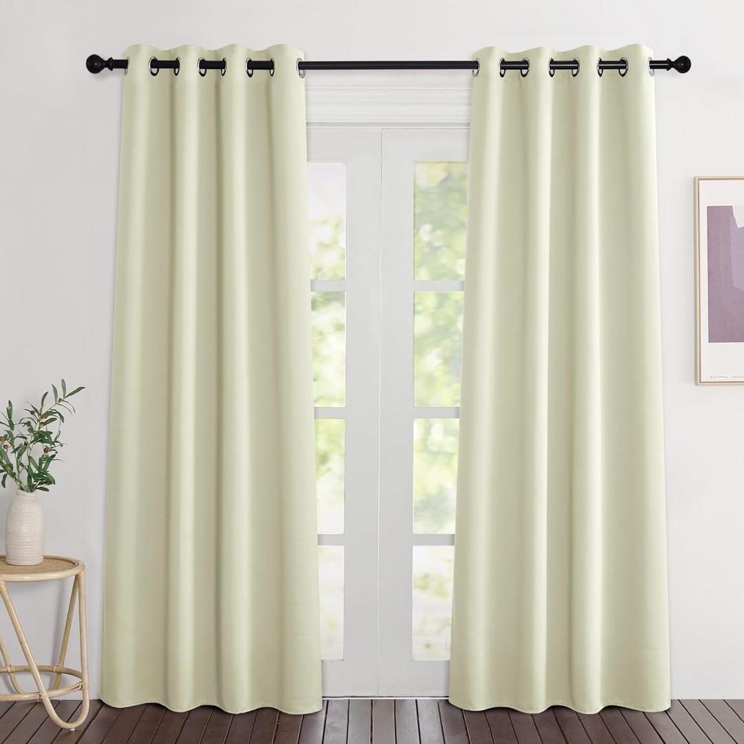 NICETOWN Room Darkening Beige Curtains 84 inches Long, Grommet Room Darkening Thermal Insulated Sound Dampening Window Treatments for Bedroom/Home Office, 2 Panels, W46 x L84