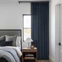 Pinch Pleated Navy Linen Curtains 84 Inches Long 2 Panels Set for Living Room Dining Pinch Pleat Back Tab Light Filtering Farmhouse Boho Retro Window Curtain Drapes 84 Inch Length Dark Blue Indigo
