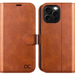 OCASE Compatible with iPhone 16 Pro Wallet Case, PU Leather Flip Folio Case with Card Holders RFID Blocking Kickstand [Shockproof TPU Inner Shell] Phone Cover 6.3 Inch 2024, Brown