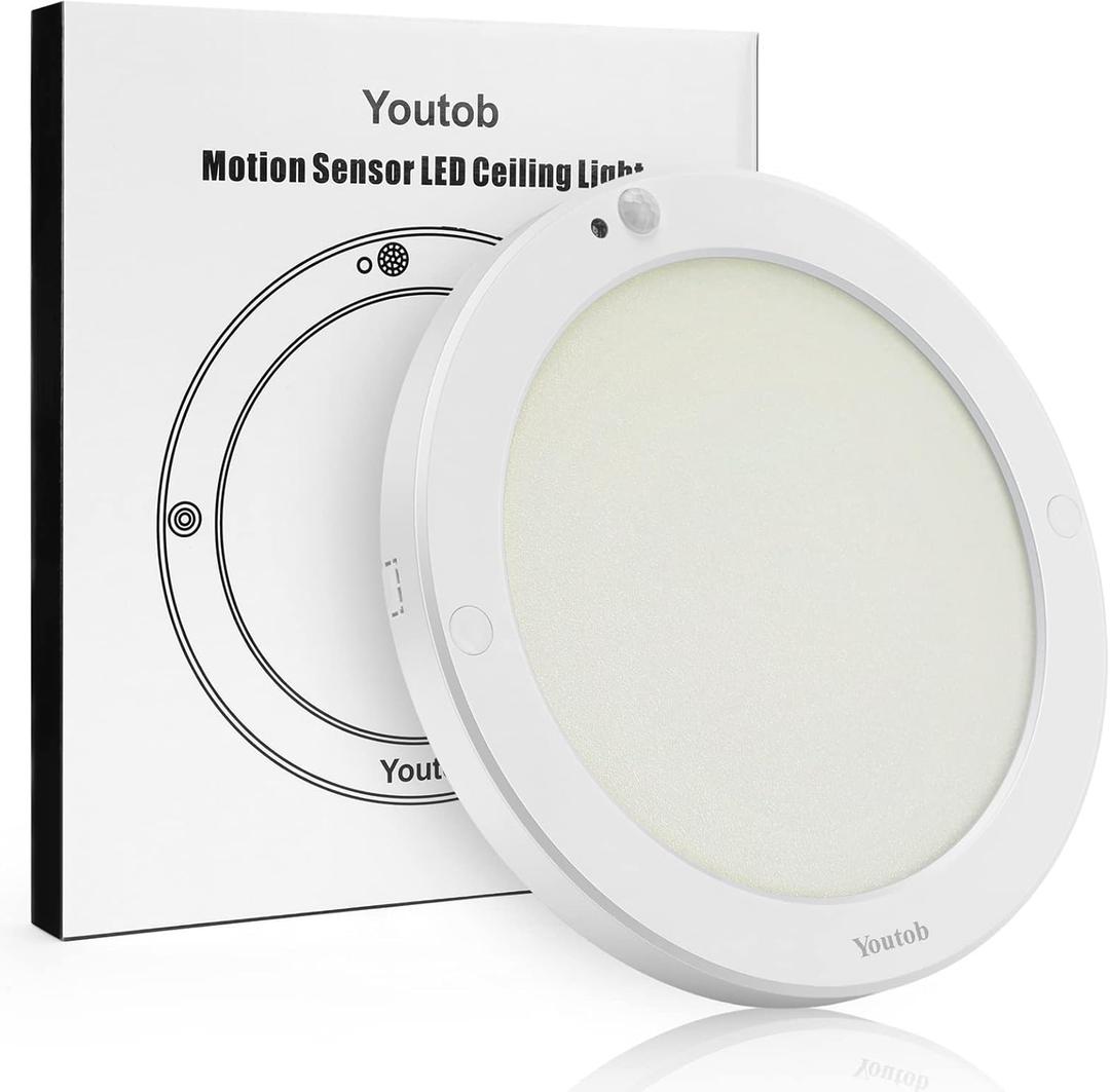 Youtob Motion Sensor LED Ceiling Light 15W 1300LM, ETL Listed, Flush Mount Ceiling Light, Ceiling Light Fixture for Indoor, Stairs, Closets, Room, Hallways, Laundry, Garage, (6500K Daylight White)