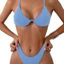 Fanuerg Women Underwire Triangle Bikini Spaghetti Strap Push Up Swimsuit Cheeky Two Piece Bathing Suit, Medium