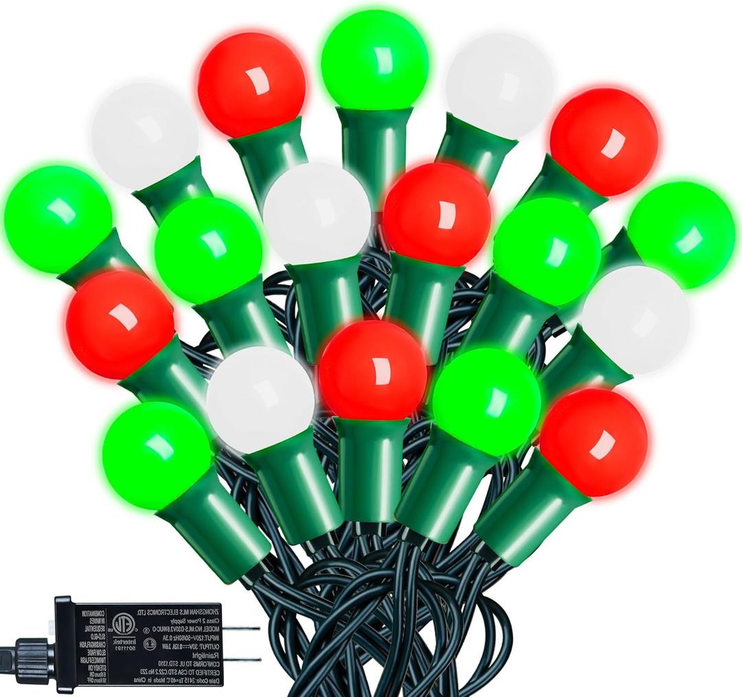 100LED G15 Christmas String Lights - 39ft Globe Fairy Lights with Timing Function, Connectable, 8 Modes Christmas Lighting for Home Bedroom Xmas Wreath Christmas Decorations - Red White Green