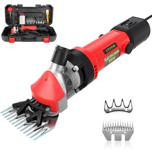 PAT JUUMG 1000W Sheep Shears Electric Farm Livestock Haircut with Blades Professional Animal Clippers 6 Speed Heavy Duty Electric for Thick Horses Sheep Alpacas Goats(Red)