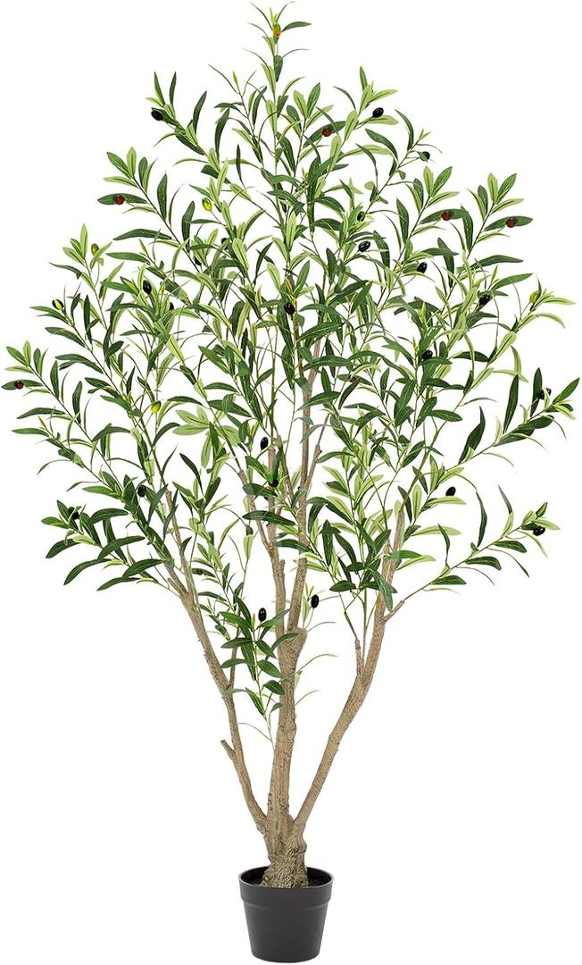 5ft Olive Trees Artificial Indoor, Tall Faux Olive Tree with Realistic Leaves and Lifelike Olives Fruits, Large Fake Silk Plant for Living Room Office Bedroom Balcony Home Decor