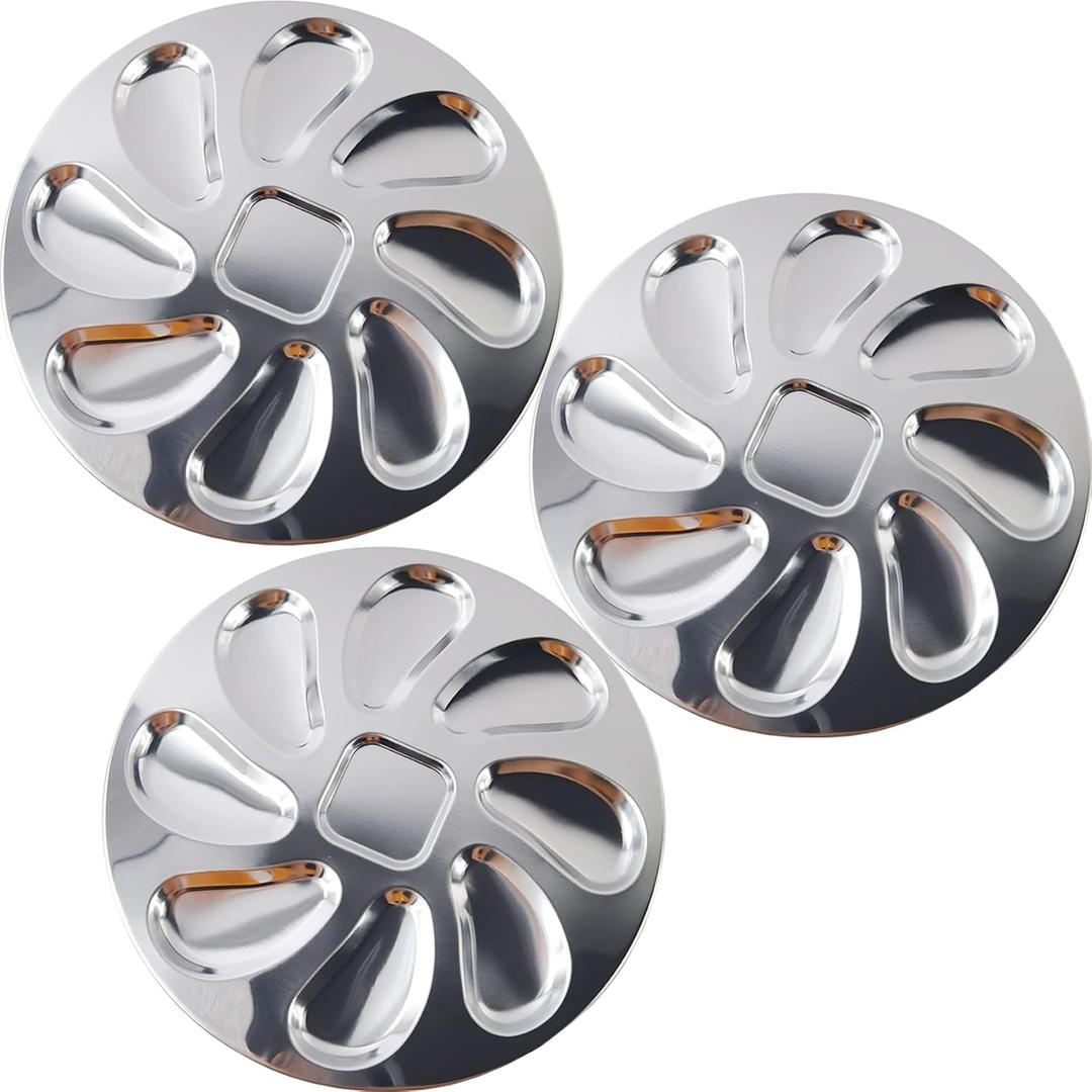 3PCS Stainless Steel Oyster Plate Oyster Grill Pan Serving Trays for Scallop,Sauce and Lemons, Oyster Shell Shaped Pan