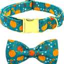 Dog Collar Autumn Pumpkin Print Pet Collar Fall Soft Cute Puppy Collar with Bow Tie Adjustable Metal Buckle Collar Gift for Medium Dogs (Medium (Pack of 1))