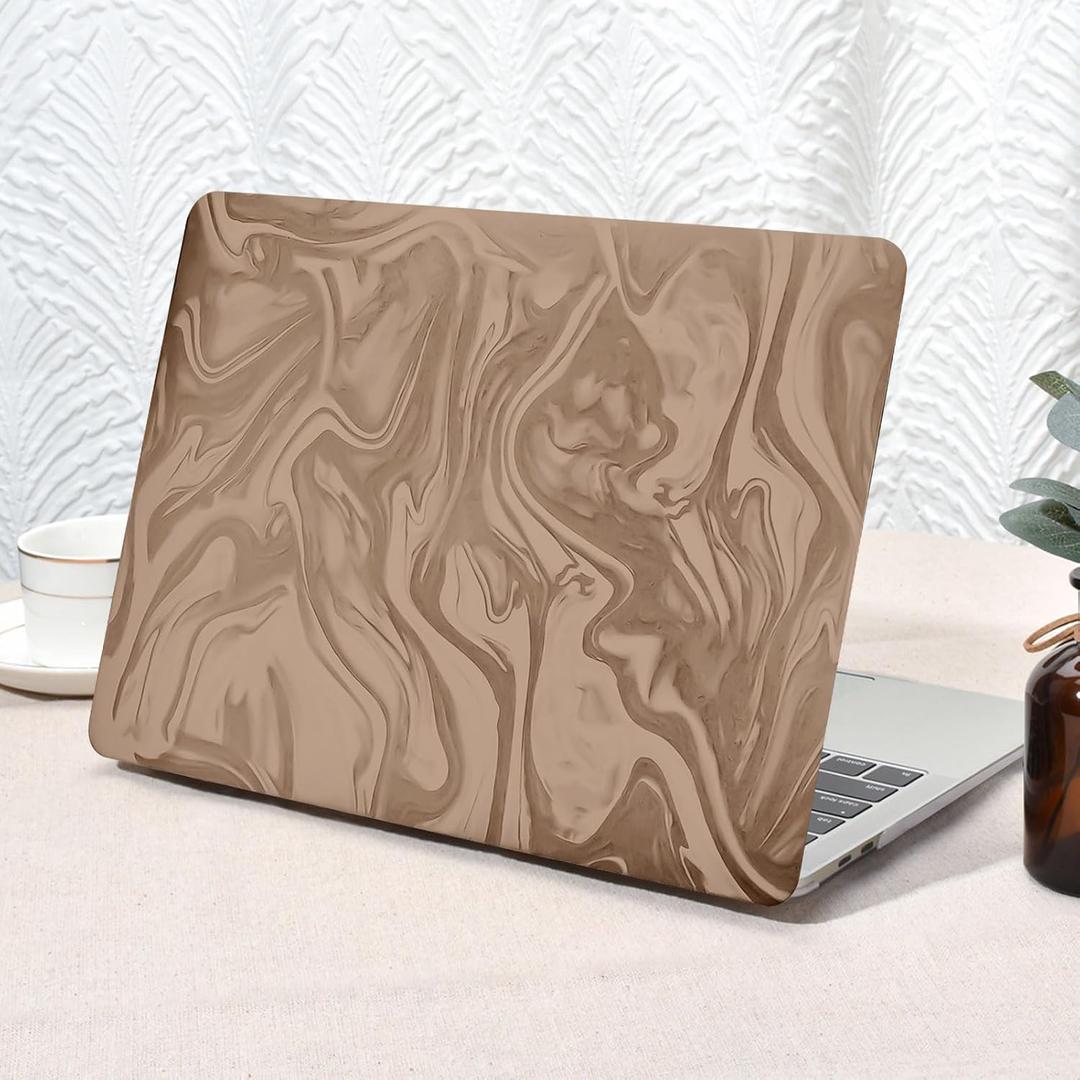 Seorsok Compatible with MacBook Air 13 Inch Case 2022 2021 2020 2019 2018 Release A1932 A2179 M1 A2337 Touch ID,Luxurious and Skin-Friendly Leather Plastic Hard Shell&Keyboard Cover,Camel Brown Wave, Air13A1932 A2179 M1 A2338