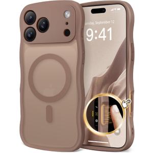 CAPRARO Magnetic for iPhone 17 Pro Max Case for Women Girls, Upgraded [Full Camera Protection] [Compatible with MagSafe] Cute Wave Translucent Matte Phone Case for iPhone 17 Pro Max, Brown