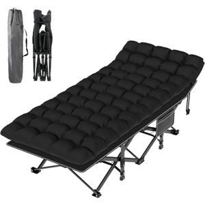 Suteck Camping Cot, Folding Camping Cot Bed for Adults Sleeping 1200D Double Layer Oxford Portable Folding Outdoor Cots for Camping W/Soft Pad Carry Bag for Home Office Nap Beach Travel