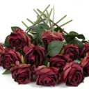 IPOPU Burgundy Roses Artificial Flowers 12PCS Roses Flowers Heads Dried Silk Flowers Burgundy Flowers Artificial for Decorations with Single Stems for Floral Arrangements Wedding Flower