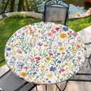 Round Tablecloth with Elastic Edge, 36-60Inch Waterproof Table Cloth for Dinner, Outdoor, Picnic, 44inch, Wildflower