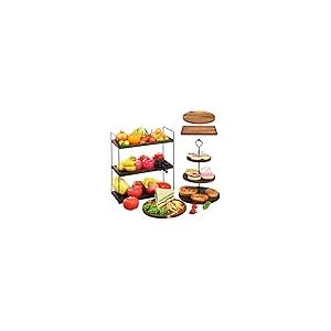 5 Pcs Wood Cupcake Stand Set, Wooden Dessert Table Display Trays 3 Tier Cupcake Tower Holder Round Rectangular Serving Tray Platter Cake Stand for Tea Party, Wedding, Birthday
