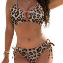 Blooming Jelly Womens Bikini Sets Two Piece Cheeky Swimsuits Curvy Cutout String Bathing Suits (Small, Leopard Print)