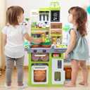 HOLYFUN Kids Kitchen Playset, Kitchen Set for Toddler with Sound and Light, Cooking Stove with Steam, Play Sink and Toy Kitchen Accessories, Pretend Kitchen Toys for Kids Girls Boys, Green