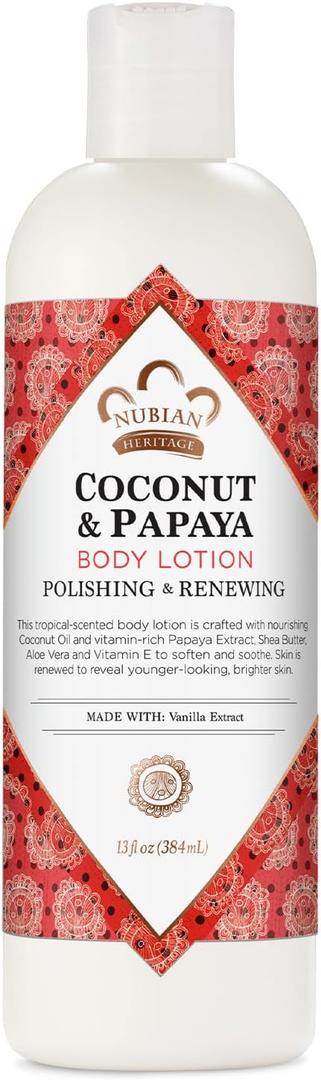 Nubian Heritage Body Lotion, Coconut & Papaya Polishing & Renewing Shea Butter Lotion Set with Aloe Vera, Vitamin E & Vanilla Extract, 13 Oz