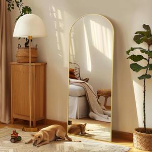 56"X18" Arched Full Length Mirror, Gold Floor Mirror with Stand Hanging or Leaning Against Wall, Tempered Glass Full Body Mirror for Bedroom Living Room, Aluminum Alloy Frame
