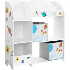 SONGMICS Toy and Book Organizer for Kids, Storage Unit with 2 Storage Boxes, for Playroom, Children's Room, Living Room, White UGKR42WT, 93 x 30 x 100 centimeters (Cloud White + Motif)