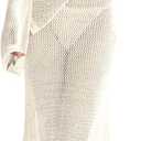 Saodimallsu Women's Crochet Cover Ups Long Sleeve Sexy Mesh Backless Knit Swimsuit Coverup Beach Maxi Dress (Medium, Beige)