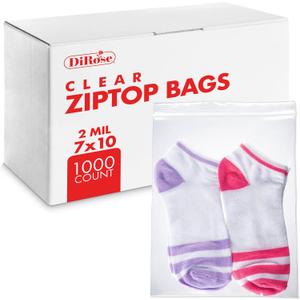 Dirose 7" x 10" Clear Reclosable Poly Bags  Pack of 1000, 2 Mil Thickness  Resealable Plastic Zip Bags for Snacks, Hardware, Arts & Crafts, and Storage