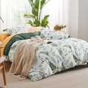Bedsure Duvet Cover Queen Size - Reversible Plants Duvet Cover Set with Zipper Closure, 3 Pieces Green Bedding Set with 8 Corner Ties and 2 Pillow Shams 20"x26"