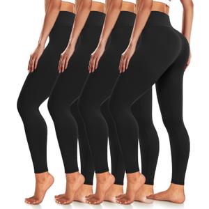 4 Pack Leggings for Women Full Length Capri w/Pockets High Waisted Tummy Control Soft No See-Thru Yoga Pants Workout (Large-X-Large)