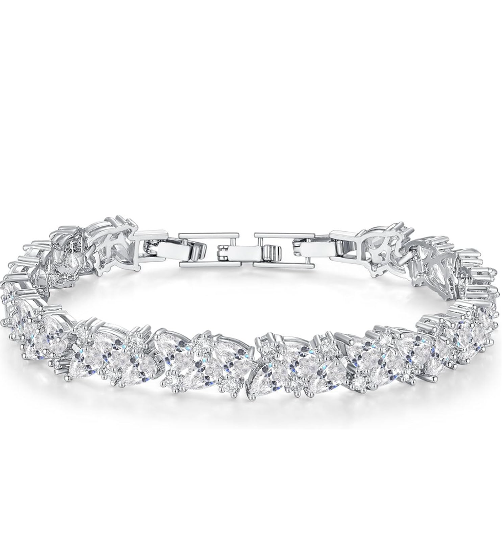 Hadskiss Wedding Tennis Bracelet for Brides Bridesmaid, White Gold Plated Marquise Cubic Zirconia Prom Jewelry, Silver Bracelet Wedding Party Jewelry for Women