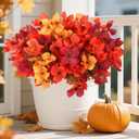 Artificial Fall Mums Flowers Plants for Outdoor Decoration, 12 Bundles Faux Fake Silk Orange UV Resistant Look Real for Autumn Front Door Porch Planter Patio Garden Home Decor (12Pcs Orange Hydrangea)