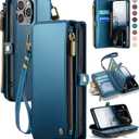 Defencase Compatible with iPhone 15 Pro Case Wallet with RFID Blocking Card Holder for Women Men, PU Leather Magnetic Snap Flip Zipper Strap Wallet Phone Case Fit for iPhone 15 Pro 6.1", Dark Blue