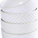 Pyrilo Porcelain Soup bowls 26 oz, Ceramic Cereal Bowls for Kitchen, Embossment Stoneware Bowl for Pho, Soup, Fruits, Salad, Noodle, Ramen, Suit For Housewarming - 6 Inch, Set of 6（white）