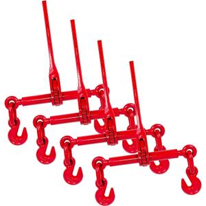 3/8"  1/2" Ratchet Binders 9,215 LBS Secure Working Load, G70 Hooks and Adjustable Length, for Grade 70-80 Chains, Tie Down, Hauling, Towing, 4-Pack, Red