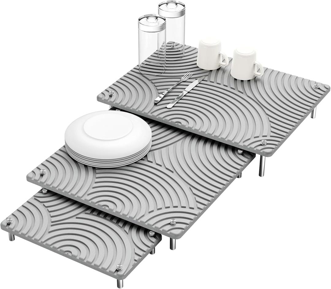 NiHome 3-Piece Diatomaceous Earth Dish Drying Mat Set, Quick-Drying Super Absorbent for Kitchen Countertops, Pet Trays, Plant Stands, Multi-Purpose Space-Saving Design, Easy to Clean & Heat-Resistant