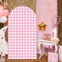 Tingjoo Arch Backdrop for Baby Shower Mexican Talavera Wedding Party Stretchy Arch Stand Cover Double Side Banner Baptisms Birthday Decoration Props Only Cover (Pink Plaid,2.6x5.9ft)