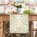 Light Green Wildflower Leaf Butterfly Table Runner ,Seasonal Spring Summer Kitchen Dinning Decoration for Holiday Home Party Decor 13x72 Inch