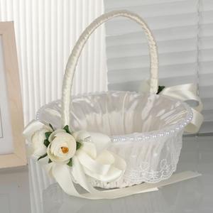 Flower Girl Baskets for Wedding,Romantic Elegant Lightweight Hand Woven Wedding Flower Basket,Wedding Flower Girl Basket and Home Decorations (5798)