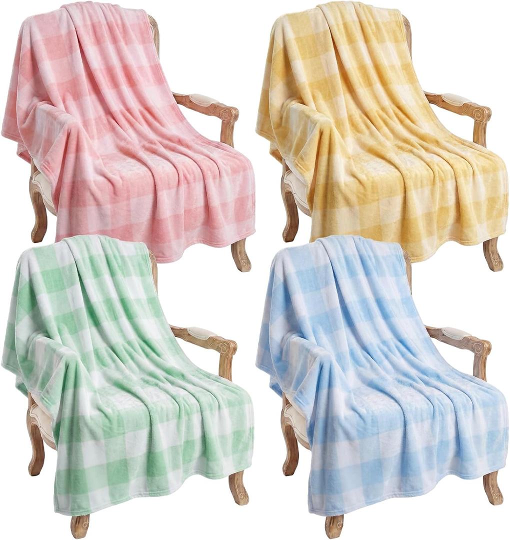 Buryeah 4 Pcs Spring Checkered Throw Blankets, Colorful Plaid Flannel Throws, Soft Cozy Lightweight Decorative Blankets for Couch, Sofa & Home Decor, Spring Gifts, 40 x 50 Inch (Lattice)