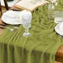 Artoid Mode 6pcs Boho Cheesecloth Gauze Grass Green Wedding Table Runner, 120 Inch Seasonal Spring Fabric Kitchen Dining Holiday Table Decor for Home Party Indoor