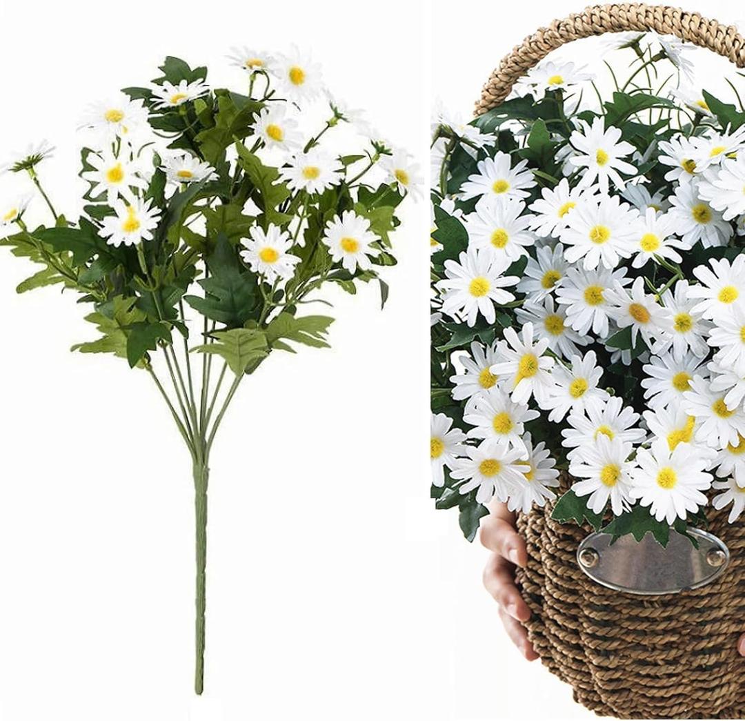 Artificial Daisies Flowers, 14.5 inch White Faux Little Daisy Bouquet, Floral Arrangement for Home Party Wedding Office Store Decor