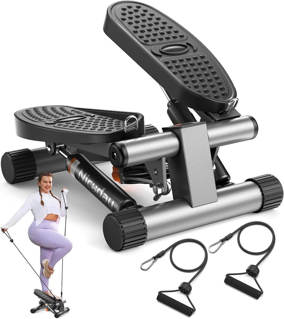 Niceday Steppers for Exercise, Stair Stepper with Resistance Bands, Mini Stepper with 300LBS Loading Capacity, Hydraulic Fitness Stepper with LCD Monitor