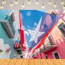 BELECO 8x6ft Fabric Puerto Rico Backdrop National Flag Above The San Juan Street Background Puerto Rico Party Decorations Patriotic Banner Photoshoot Booth Studio Props