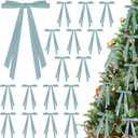 3 x 24 Pcs Christmas Bows for Tree, Light Blue Velvet Ribbon Bow for Christmas Tree, Pre-Tied Vintage Xmas Bows for Xmas Trees Wreaths Gifts Wedding Indoor Outdoor Decorations, 5 x 7 Inch