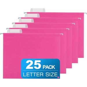 25 Packs Hanging File Folders Pink,Letter Size 8.5x11,Hanging File Folders with 1/5-cut Tabs,File Folders for Filing Cabinet with Tabs,Designed for Bulky Files,Ideal Office,School Classroom