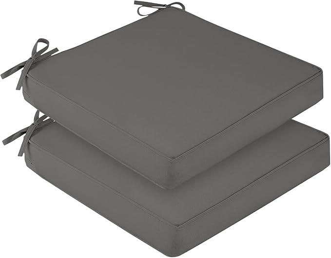 Outdoor Chair Cushions Set of 2, Waterproof Outdoor Seat Cushions for Patio Furniture, Patio Chair Cushion with Handle and Ties, Square Out Door Chair Pads,19" x 19" x 3" Color: Brown