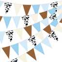 Pasimy 5 Pcs 49.2Ft Western Cowboy Party Decorations Cowboy First Rodeo Birthday Party Triangle Flag Banner Wild West Rodeo Decor Bunting Banner for Baby Shower Birthday Decorations (Blue Brown White)