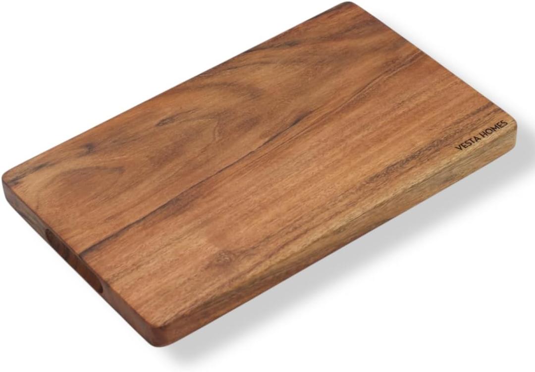 Vesta Homes Single Block Wooden Chopping/Cutting Board for Kitchen Vegetables, Fruits & Cheese | Natural Acacia Wood | Natural Color, 15 x 9 x 1 inches | Handcrafted in India