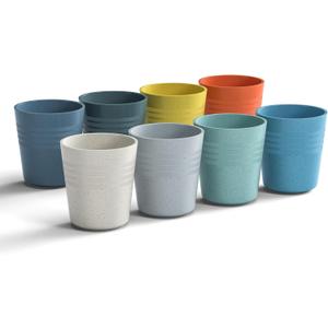 Homestockplus 8 Oz Wheat Straw Drinking Cups, [Set of 8] Small Plastic Cups Reusable, BPA Free Unbreakable Water Cups for Kitchen and Dining,Dishwasher and Microwave Safe (Multicolour)