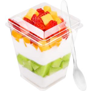 50 Pack 5 oz Plastic Dessert Cups With Lids and Spoons, Yogurt Parfait Appetizer Cups for Party, Mini Dessert Shooters for Pudding and Fruit