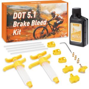 Brake Bleed Kit for Sram, Avid Hydraulic Disc Brakes. Bicycle Hydraulic Brake Bleed Kit Including Metal Adapters and 150ML High Performance Dot 5.1 Brake Fluid.