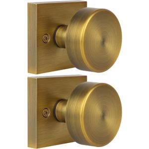 2 Pack Antique Brass Door Knob Dummy Door Knobs Vintage Door Knobs Interior, Old Style Door Knob Square Door Knob Antique Door Handle for Hall Pantry Closet Door Knob