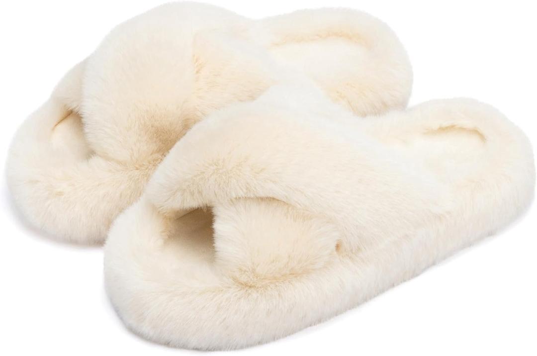 Chantomoo Women's Blue Memory Foam Faux Fur Lined Open Toe Slippers for Women - US 12 (5-6)