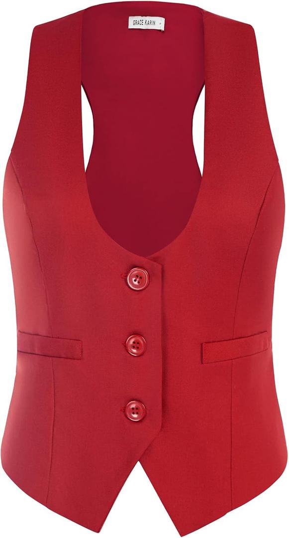GRACE KARIN Women's Suit Vest Top, Dressy Casual Sleeveless Button Wasitcoat, Fromal Steampunk Blazer For Work Office, 2XL